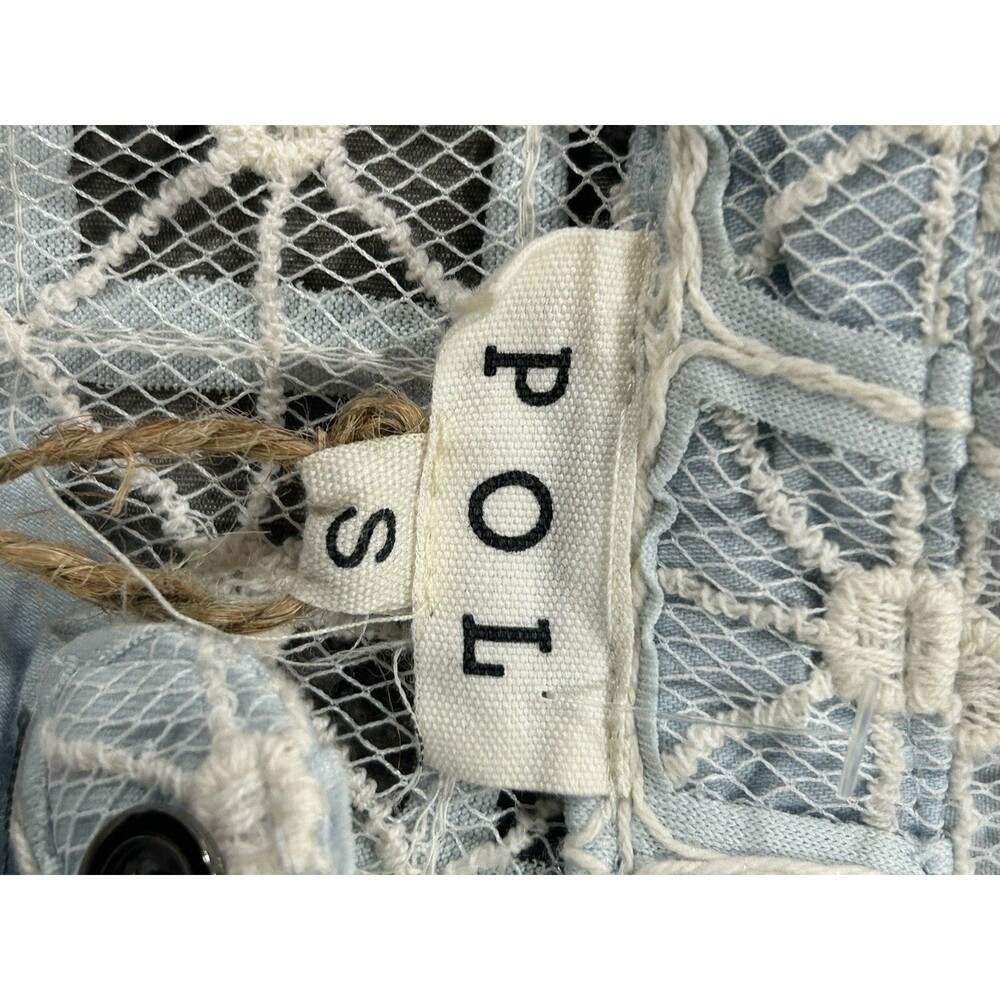 POL Women’s Button Up Top Lace Blue Bottom Pockets NWT Size Small Boho Country - Picture 6 of 9